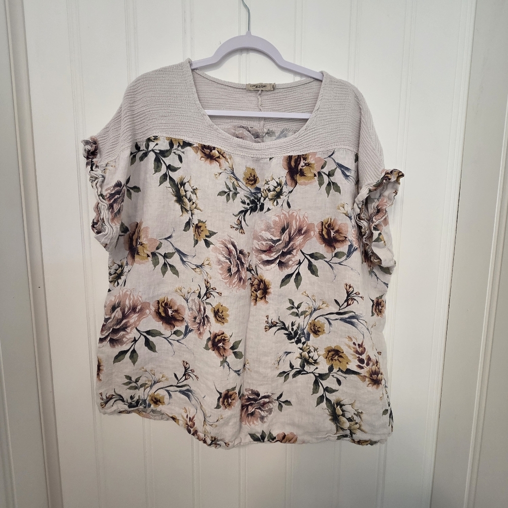 Lungo L’Arno Floral Linen Blend Top – Women’s Size 3X